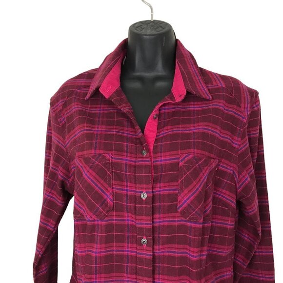 Kuhl Pink & Maroon Plaid Flannel Button Down Shirt Size L - Picture 3 of 8